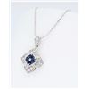 Image 2 : 14KT White Gold Blue Sapphire and Diamond Pendant with Chain