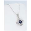 Image 3 : 14KT White Gold Blue Sapphire and Diamond Pendant with Chain