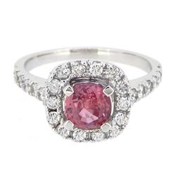 18K White Gold 1.14ct Padparadscha Sapphire and Diamond Ring