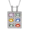 Image 1 : 14KT White Gold 3.60ctw Multi Color Sapphire and Diamond Pendant with Chain