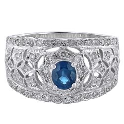 14KT White Gold 0.55ct Blue Sapphire and Diamond Ring