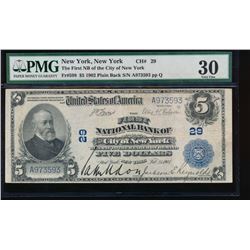 1902 $5 New York National Bank Note PMG 30