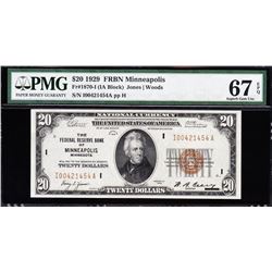 1929 $20 Minneapolis Federal Reserve Bank Note PMG 67EPQ