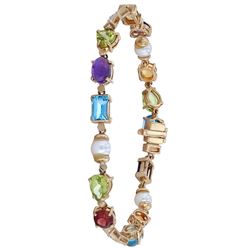 14KT Yellow Gold 7.95ctw Colored Gemstone and Diamond Bracelet