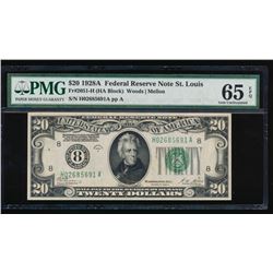 1928A $20 St Louis Federal Reserve Note PMG 65EPQ