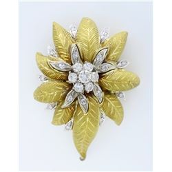 18KT Two Tone Gold 1.03ctw Diamond Brooch