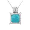 Image 1 : 14KT White Gold 7.23ct Turquoise and Diamond Pendant with Chain