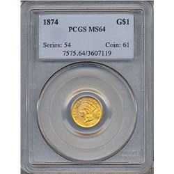 1874 $1 Gold Coin PCGS MS64