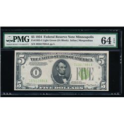 1934 $5 Minneapolis Federal Reserve Note PMG 64EPQ