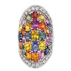 14KT White Gold 14.12ctw Multi Color Sapphire and Diamond Ring