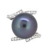 Image 1 : 18KT White Gold 13mm Tahitian Pearl and Diamond Ring