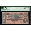 Image 1 : 1864 $10 Confederate States of America Note PCGS 64PPQ