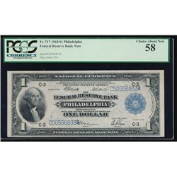 1918 $1 Philadelphia Federal Reserve Bank Note PCGS 58