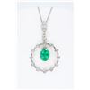 Image 1 : 14KT White Gold Emerald and Diamond Pendant with Chain