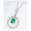 Image 2 : 14KT White Gold Emerald and Diamond Pendant with Chain