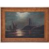 Image 1 : c1900 Lighthouse In Moonlight Oil Painting