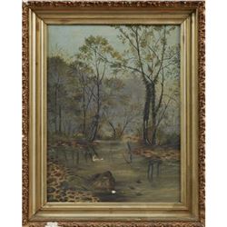Southern School, "King Fisher In A Swamp Landscape," 19th C., Oil On Canvas