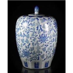 Large Chinese Blue & White Covered Ceramic Jar