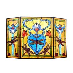 "ZYGO" Tiffany-style Dragonfly 3pcs Folding Fireplace Screen 44x28