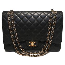 Chanel Black Quilted Caviar 2.55 Double Flap Classic Shoulder Bag