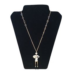 Chanel Silver Coco Chanel Chain Necklace with Enamel Woman Charm