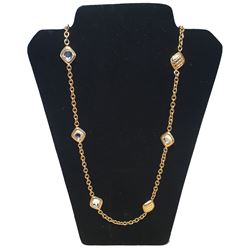 Chanel Vintage Gold Chain Link Long Necklace with Square Crystal Beads