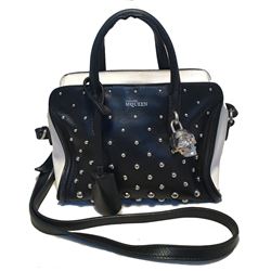 Alexander McQueen Mini Studded Padlock Zip Around Black and White Tote Bag