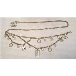 Chanel Silver Chain Multi Strand Charm Belt Necklace-RARE