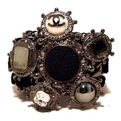 Chanel Black Wool and Gunmetal Charms Bracelet-limited Edition