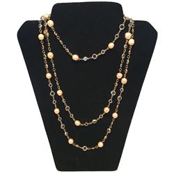 Chanel Vintage Pearl and Clear Crystal Chicklet Long Necklace