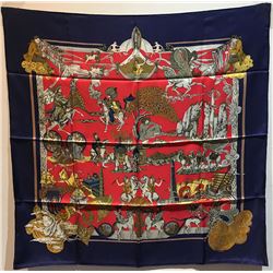 Hermes Au Fil de la Soie Silk Scarf in Navy