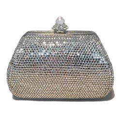 Judith Leiber Silver Swarovski Crystal Mini Purse Minaudiere Evening Bag