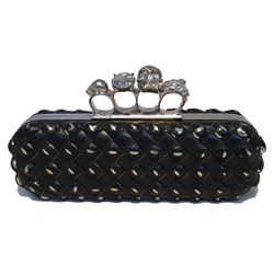 Alexander McQueen Woven Leather Studded Embellished Knuckle Clutch