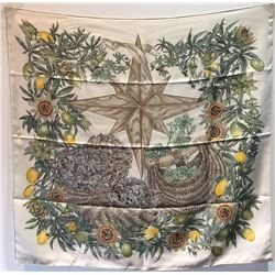 Hermes Passiflores Silk Scarf c1996 in Cream