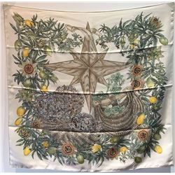 Hermes Passiflores Silk Scarf c1996 in Cream