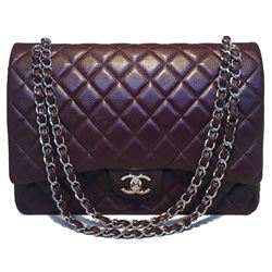 Chanel Dark Plum Purple Caviar 2.55 Double Flap Classic Maxi Shoulder Bag