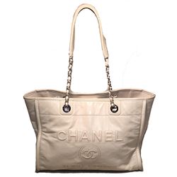 Chanel White Glazed Leather Deauville Shopping Bag Tote
