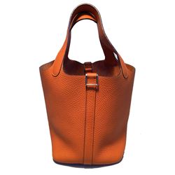 Hermes Orange Clemence Leather Picotin PM Handbag