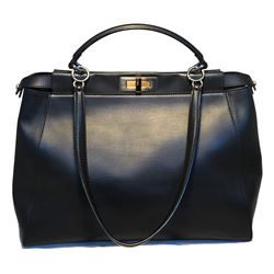 Fendi Black Leather Selleria Peekaboo Shoulder Bag Tote