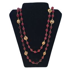 Chanel Dark Red and Gold CC Beaded Long Necklace