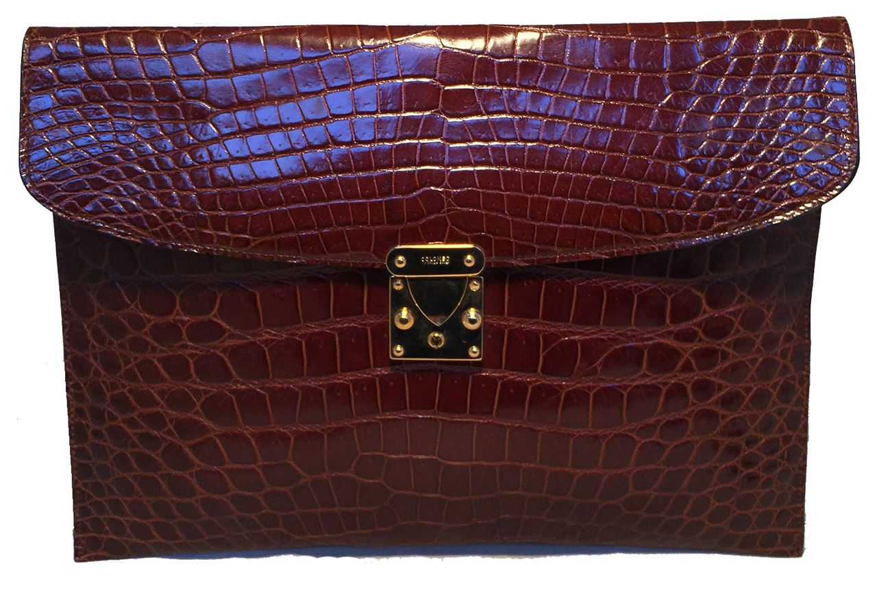 Colombo Vintage Tan Crocodile Portfolio Clutch