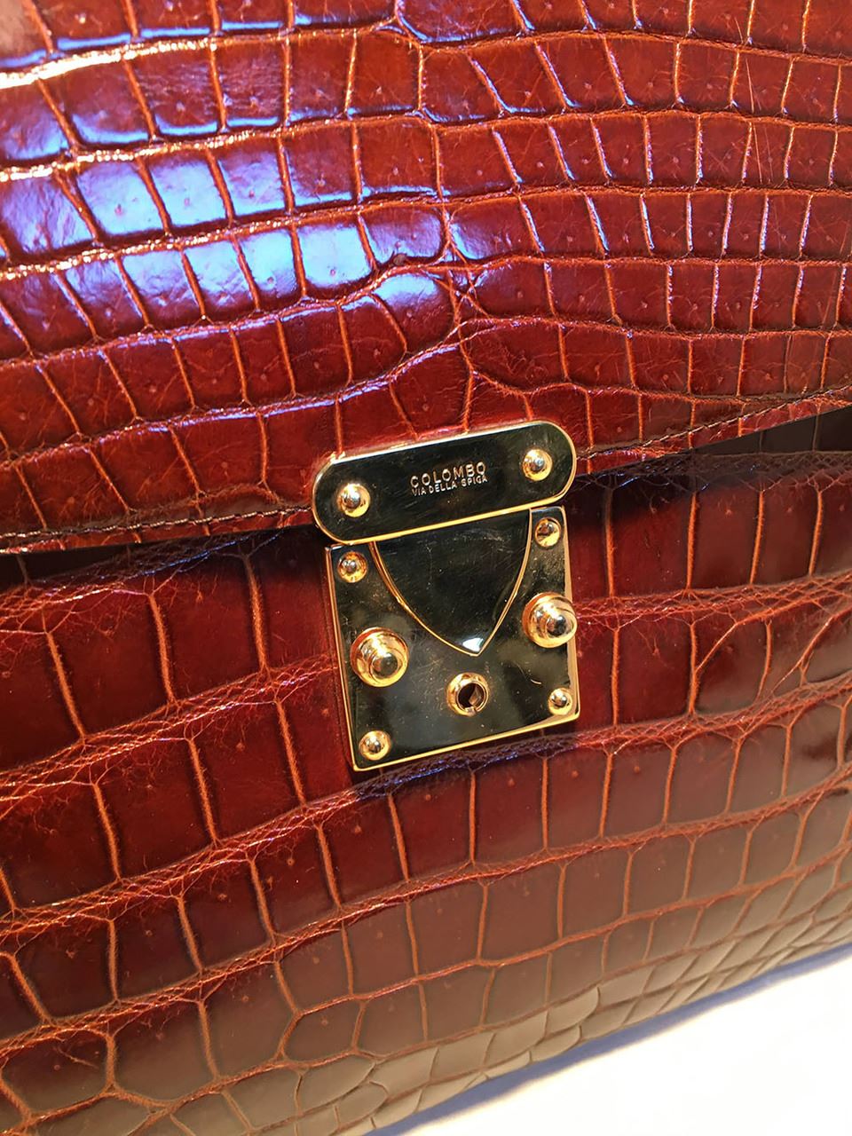 Colombo Vintage Tan Crocodile Portfolio Clutch