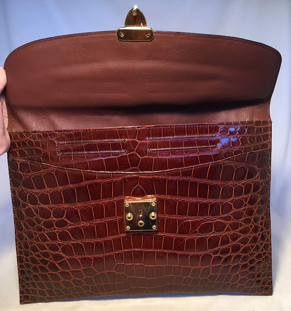 Colombo Vintage Tan Crocodile Portfolio Clutch