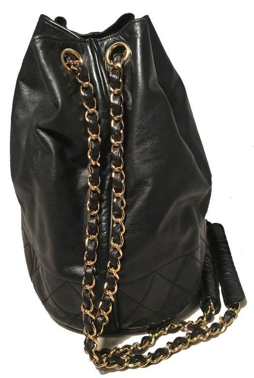 Chanel Vintage Black Leather Drawstring 