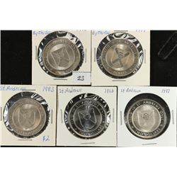 5 CANADA TRADE DOLLARS UNC 1978,79,83,96 & 97