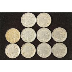 10 ASSORTED FULL DATE 1930'S BUFFALO NICKELS