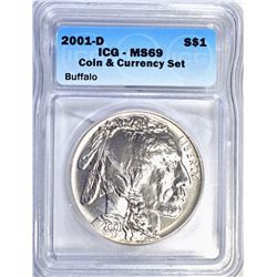 2001-D BUFFALO COMMEM DOLLAR, ICG MS-69