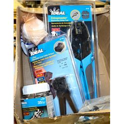 BOX OF ELECTRICAL FASTNERS, CABLE STRIPPER TOOL