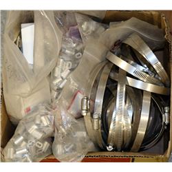 BOX OF ASSORTED ELECTRICAL CLAMPS AND HOSE CLAMPS