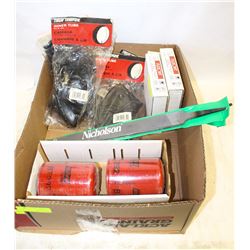 FLAT OF INNER TUBE, 2 NICHOLSON FILES, 2 BALDWIN